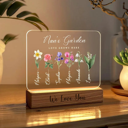 Mum’s Garden Birth Month Flower Personalized LED Night Light – Perfect Mother’s Day Gift for Mum &amp; Grandma