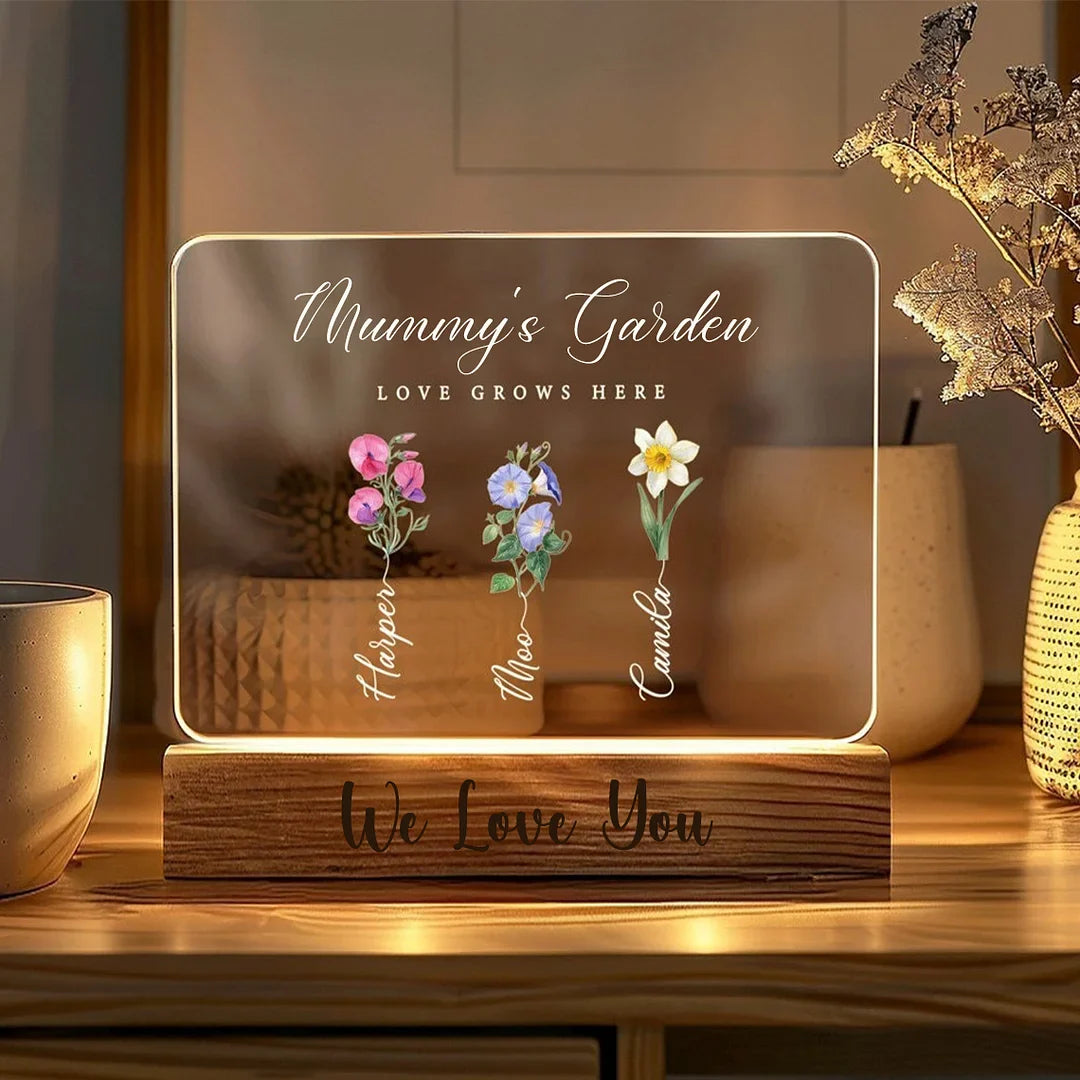 Mum’s Garden Birth Month Flower Personalized LED Night Light – Perfect Mother’s Day Gift for Mum &amp; Grandma