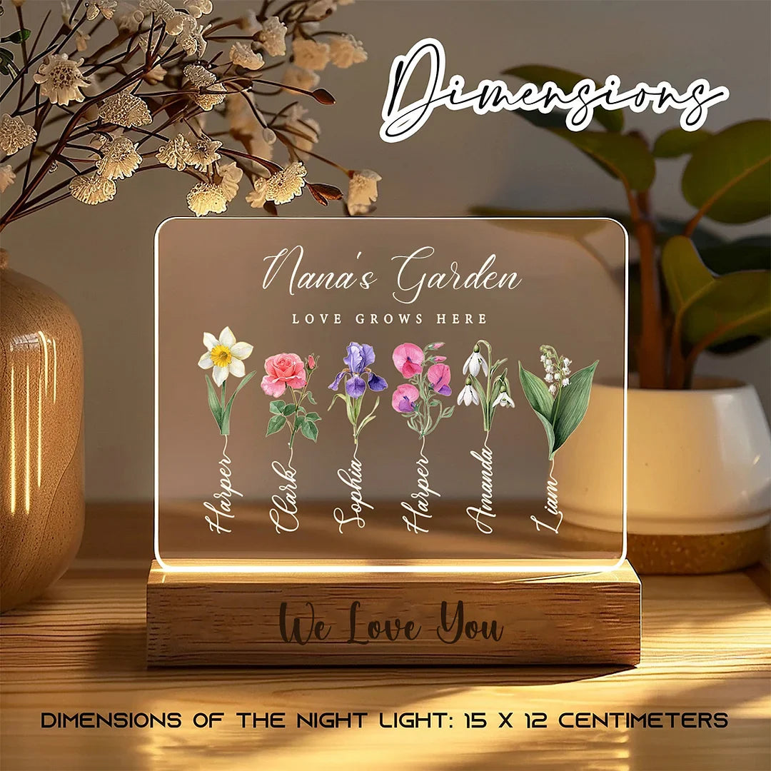 Mum’s Garden Birth Month Flower Personalized LED Night Light – Perfect Mother’s Day Gift for Mum &amp; Grandma