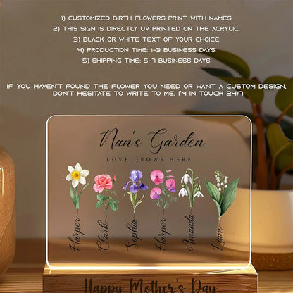 Mum’s Garden Birth Month Flower Personalized LED Night Light – Perfect Mother’s Day Gift for Mum &amp; Grandma