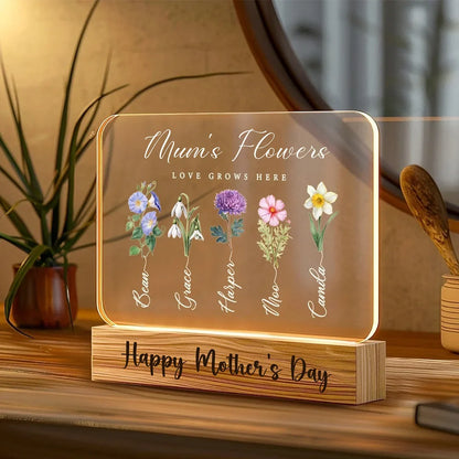 Mum’s Garden Birth Month Flower Personalized LED Night Light – Perfect Mother’s Day Gift for Mum &amp; Grandma