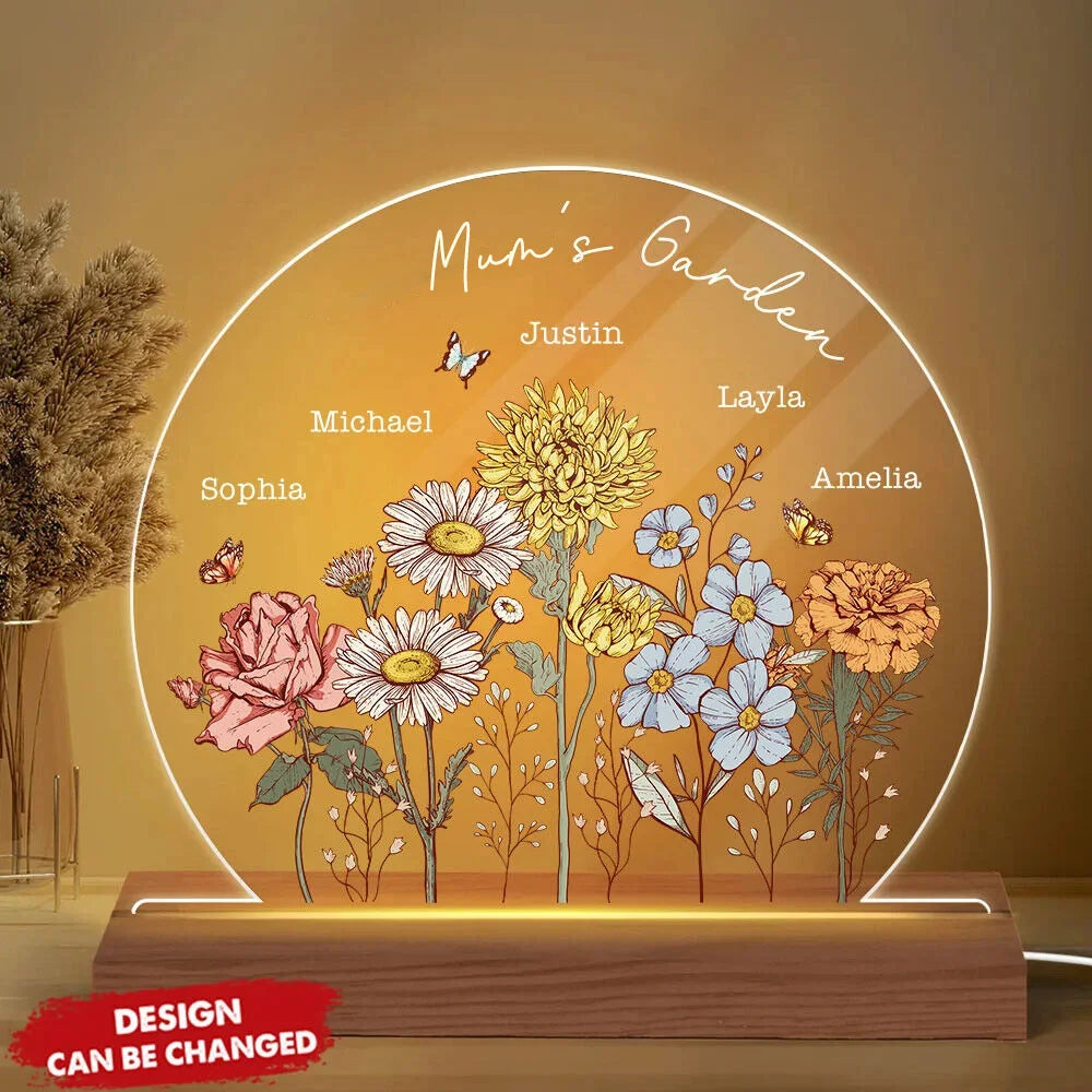 Custom Birth Month Flower LED Night Light, Mother&