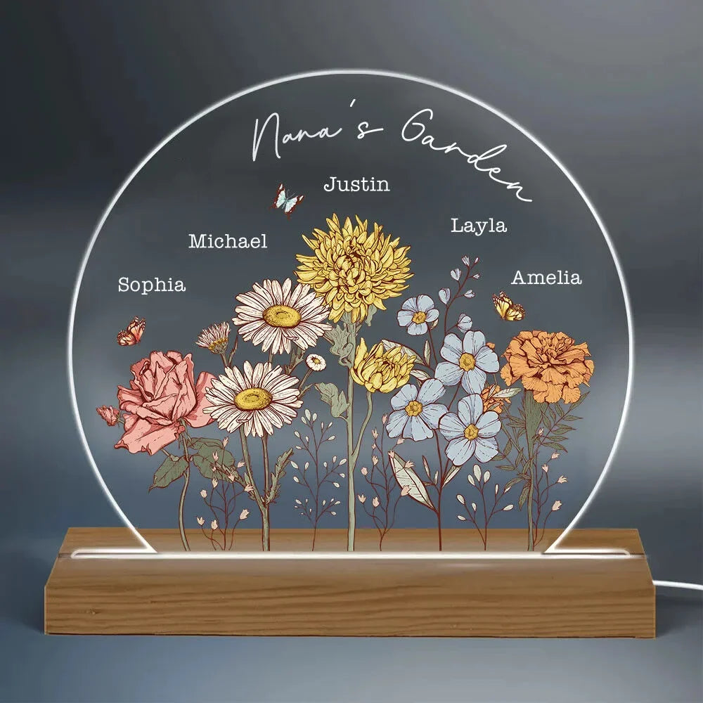 Custom Birth Month Flower LED Night Light, Mother&