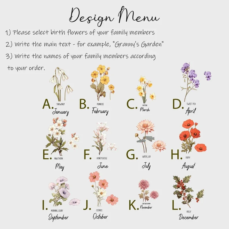 Birth Flower Family Bouquet, Birth Month Flower Art Custom, Hand Drawn Art, Birth Month Flower Print, Personalized Gift