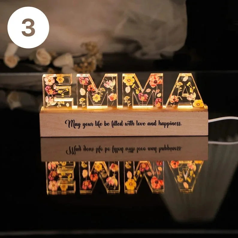 Custom Name Flower Night Light, Easter gift Personalized Light, Mother&