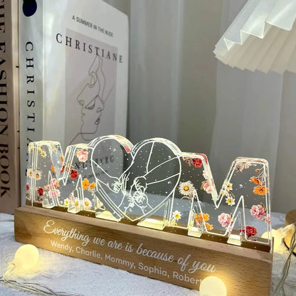 Mom Holds Kids Hands Everything We Are Is Because Of You - Personalized 3D LED Light Wooden Base - Gift For Mom, Mother&