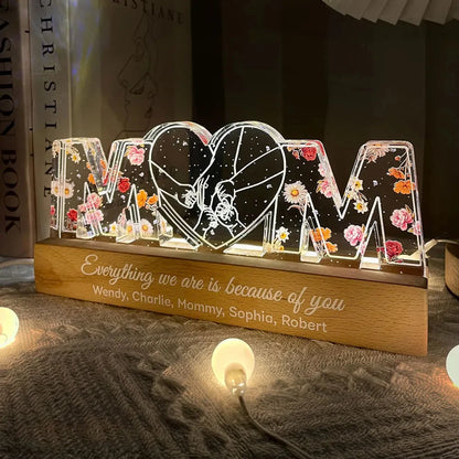 Mom Holds Kids Hands Everything We Are Is Because Of You - Personalized 3D LED Light Wooden Base - Gift For Mom, Mother&