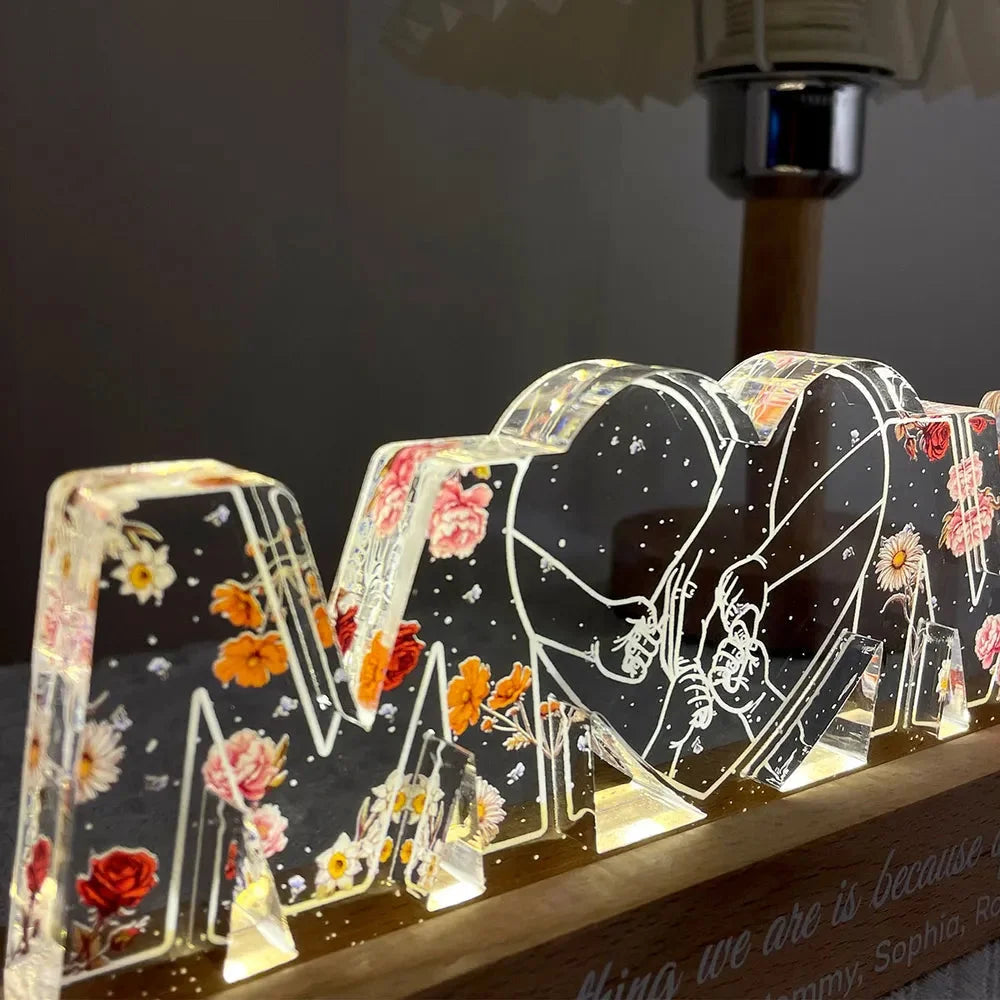 Mom Holds Kids Hands Everything We Are Is Because Of You - Personalized 3D LED Light Wooden Base - Gift For Mom, Mother&