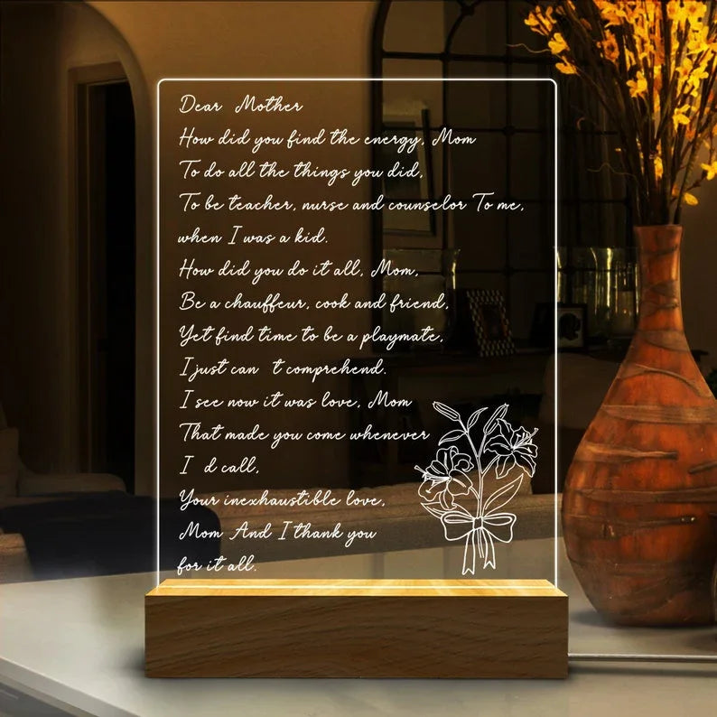 Personalized HandWritten Letter Night Light, Mother&