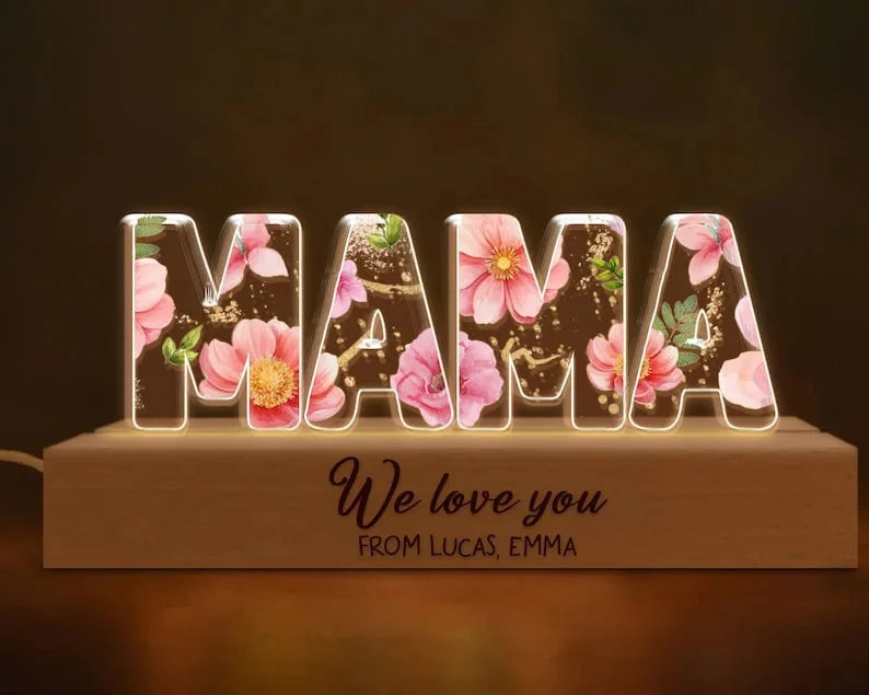 Custom Night Light Birth Flower 3D LED Light, Gift from Daughter, Mom Birthday Gift