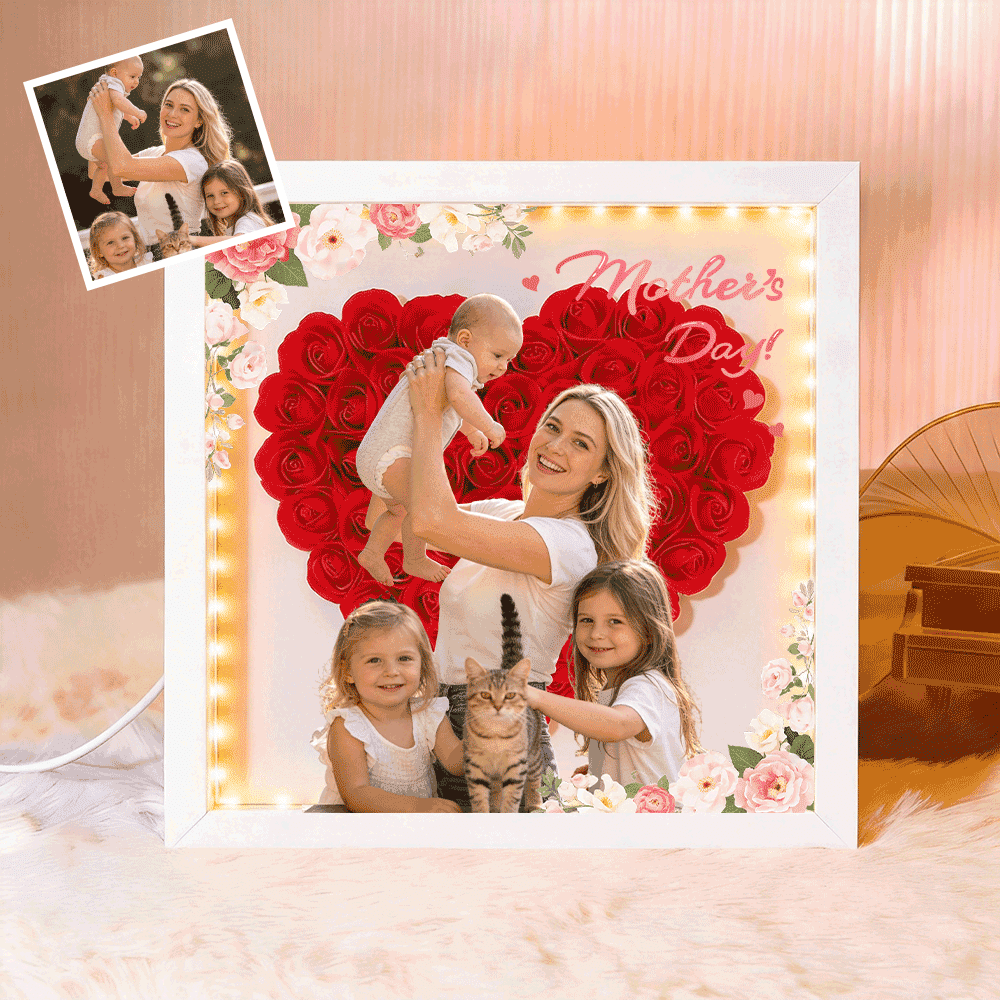 Personalized Flower Shadow Box - Custom Photo Gift For Mom, Gift For Mother&