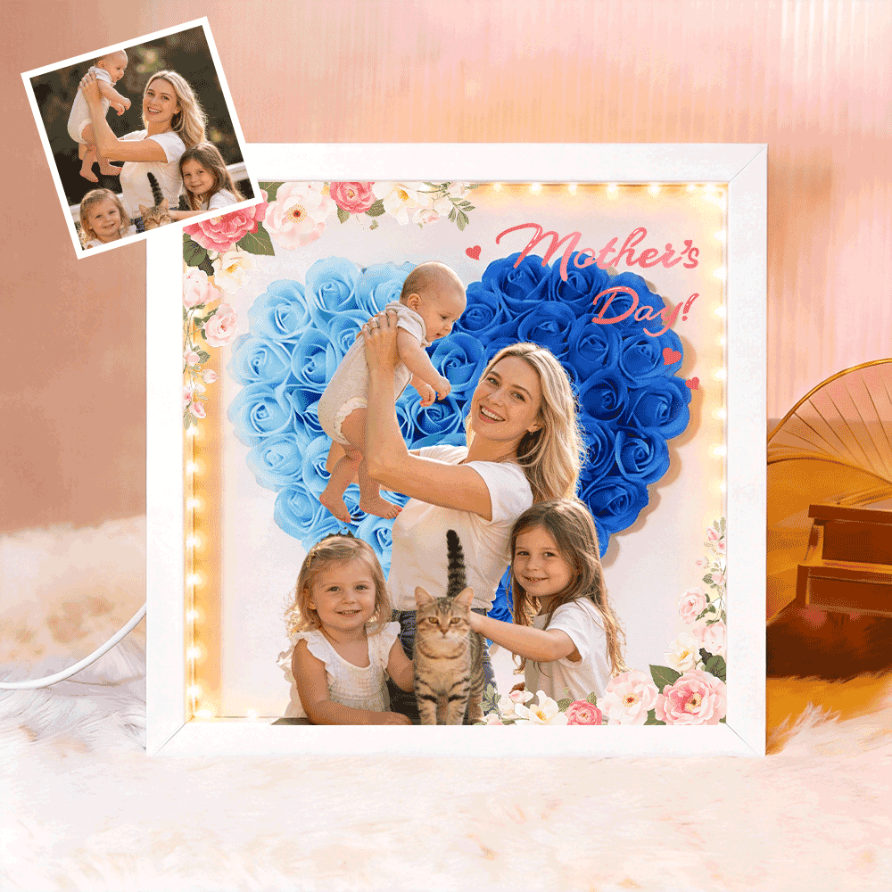 Personalized Flower Shadow Box - Custom Photo Gift For Mom, Gift For Mother&