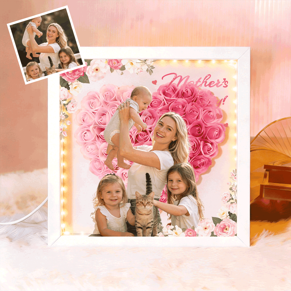 Personalized Flower Shadow Box - Custom Photo Gift For Mom, Gift For Mother&