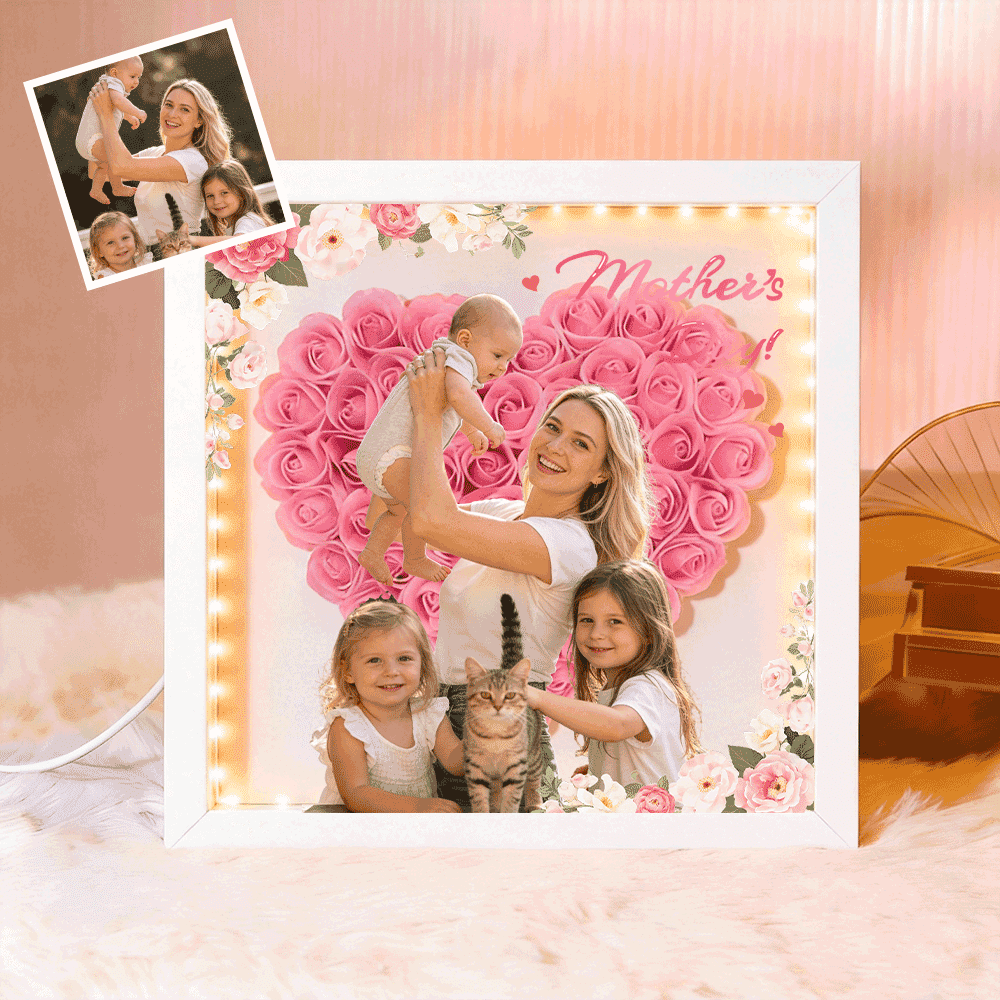 Personalized Flower Shadow Box - Custom Photo Gift For Mom, Gift For Mother&