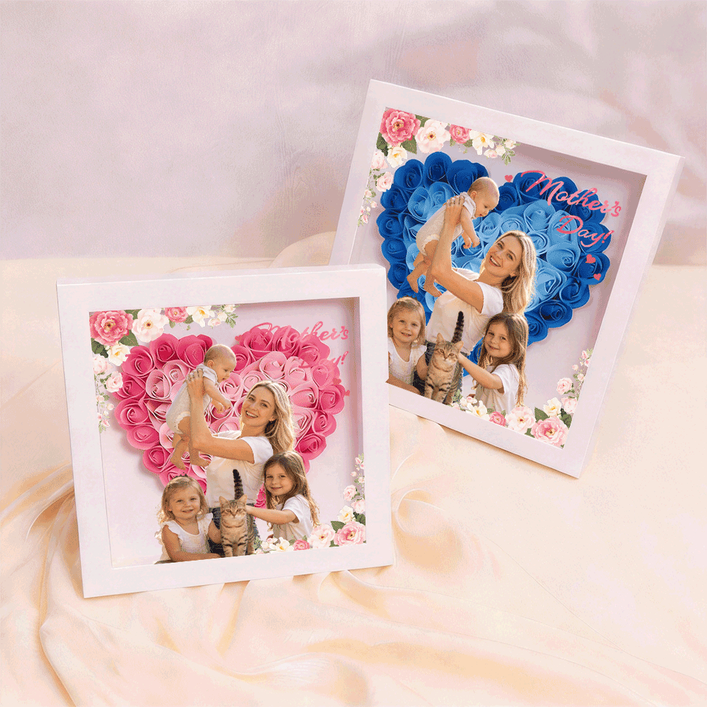 Personalized Flower Shadow Box - Custom Photo Gift For Mom, Gift For Mother&