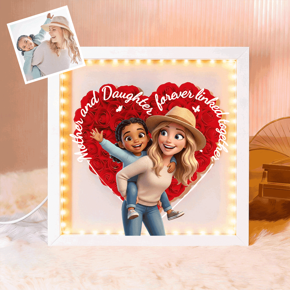 Mother &amp; Daughter Forever Linked Together Flower Shadow Box – Personalized Photo Gift for Mom | Perfect Mother’s Day Gift