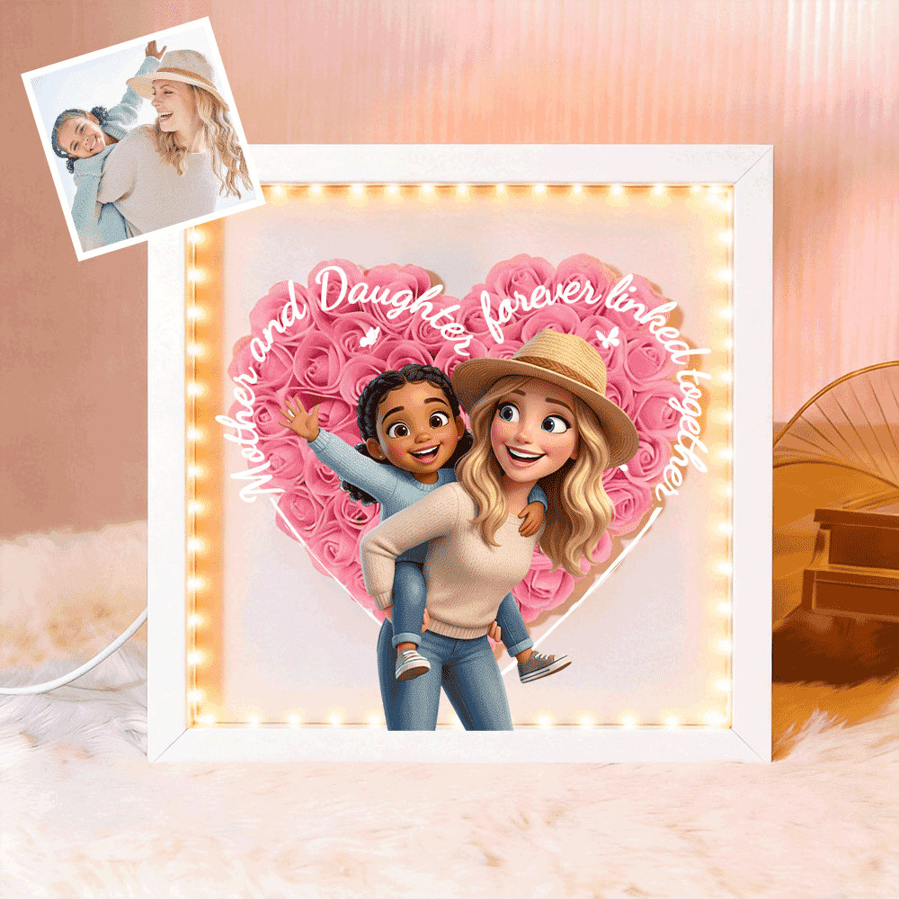 Mother &amp; Daughter Forever Linked Together Flower Shadow Box – Personalized Photo Gift for Mom | Perfect Mother’s Day Gift