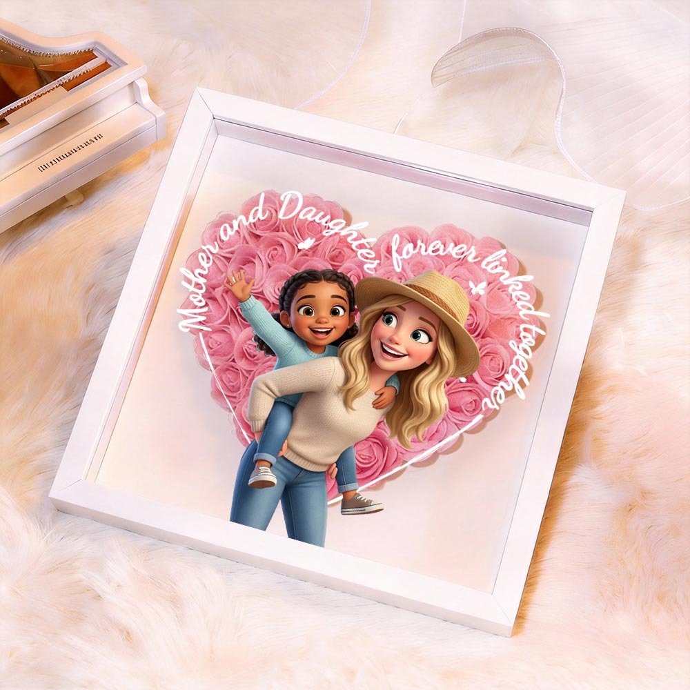 Mother &amp; Daughter Forever Linked Together Flower Shadow Box – Personalized Photo Gift for Mom | Perfect Mother’s Day Gift