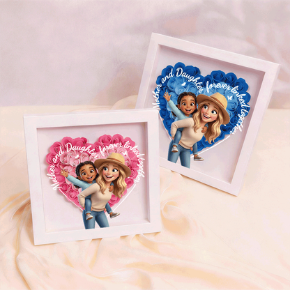 Mother &amp; Daughter Forever Linked Together Flower Shadow Box – Personalized Photo Gift for Mom | Perfect Mother’s Day Gift