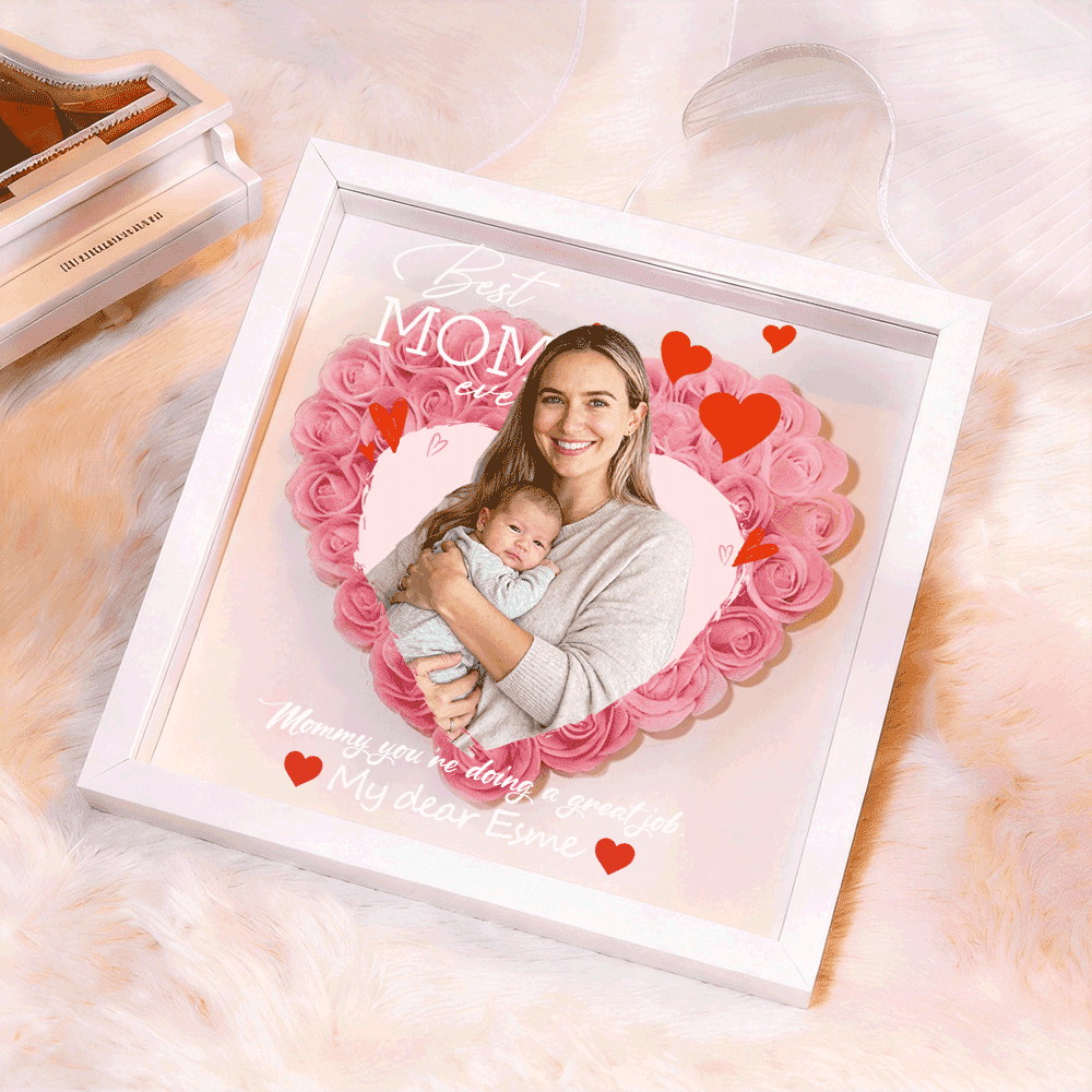 Custom Best Mom Ever Photo Flower Shadow Box, A Mother&