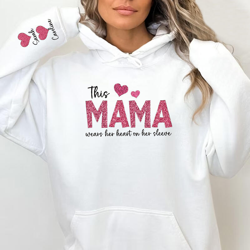 Personalized Hoodie This Mama Wears Her Heart On Her Sleeve Custom  Design Exquisite Mother&
