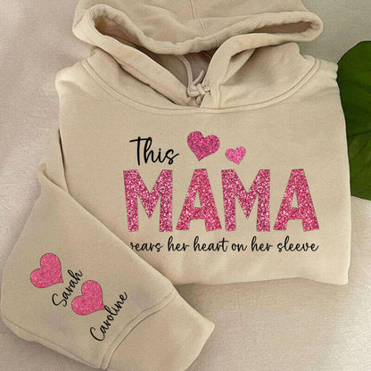 Personalized Hoodie This Mama Wears Her Heart On Her Sleeve Custom  Design Exquisite Mother&