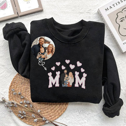 Personalized Sweatshirt Embroidered Custom Family Photo Mom Heart Design Exquisite Gift for Mother&