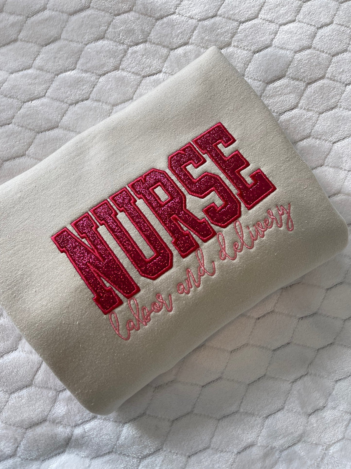 Custom Glitter Embroidered Nurse Sweatshirt | Gift for Mom