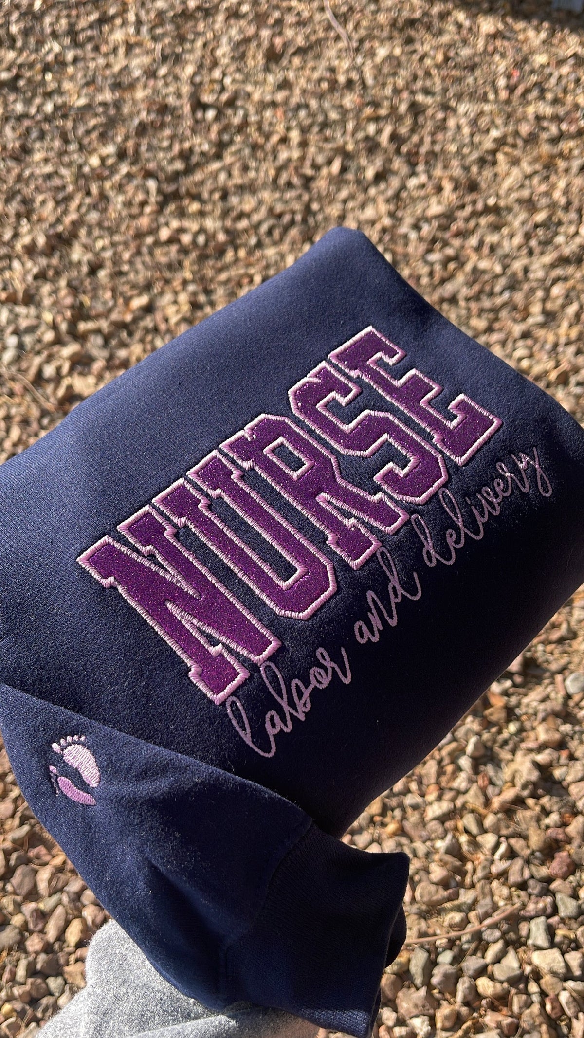 Custom Glitter Embroidered Nurse Sweatshirt | Gift for Mom