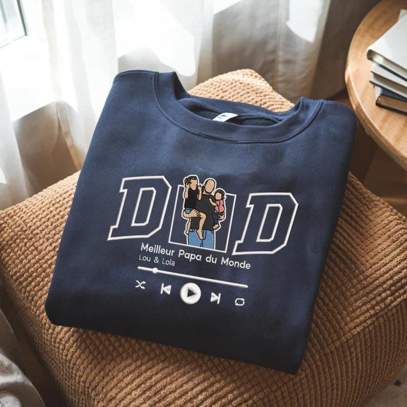 Custom Embroidered Photo Dad Sweatshirt – Personalized Portrait Crewneck Gift for Father’s Day, Birthday Gift for Dad, Papa, Daddy