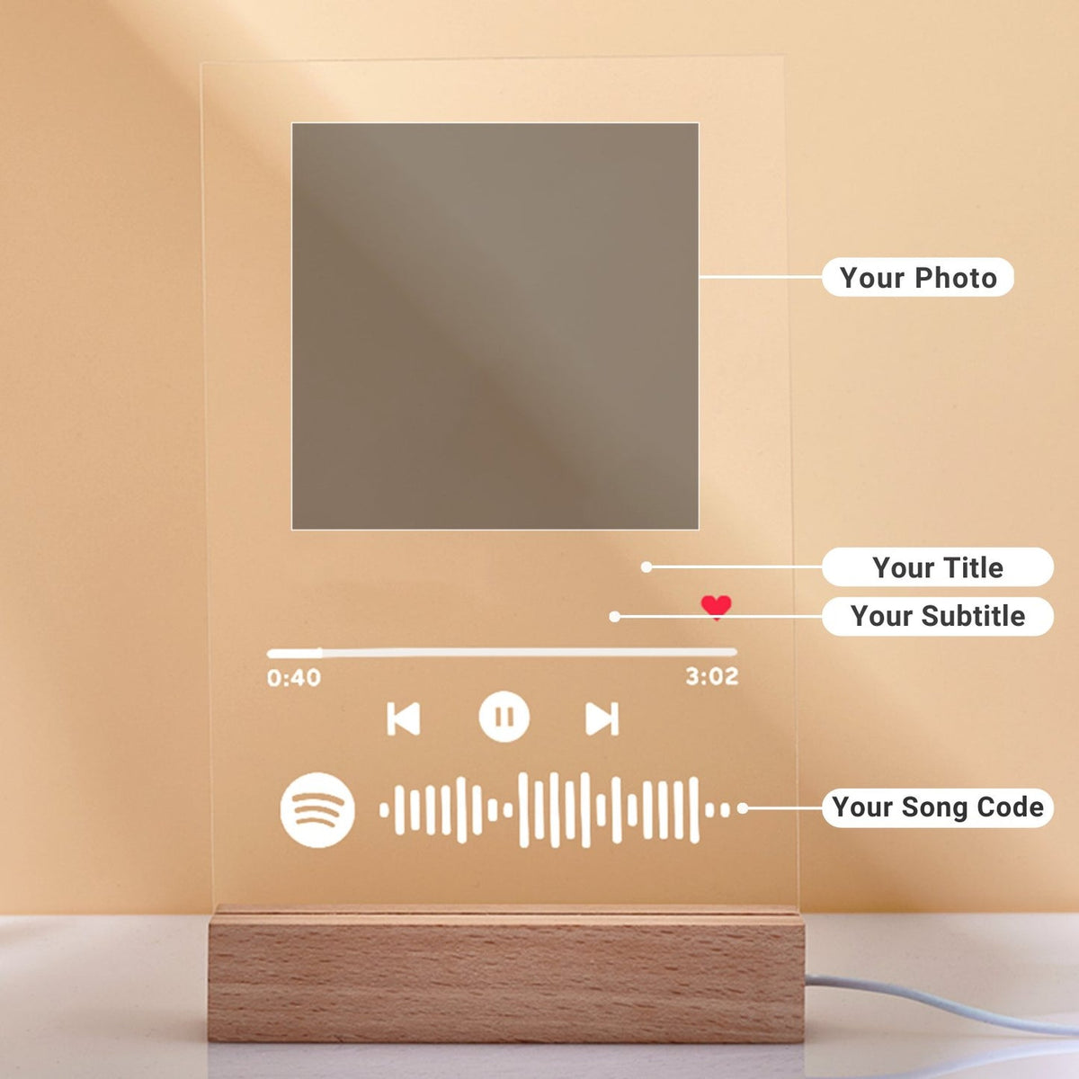 Customizable Photo Music Plaque Night Light | Mother&