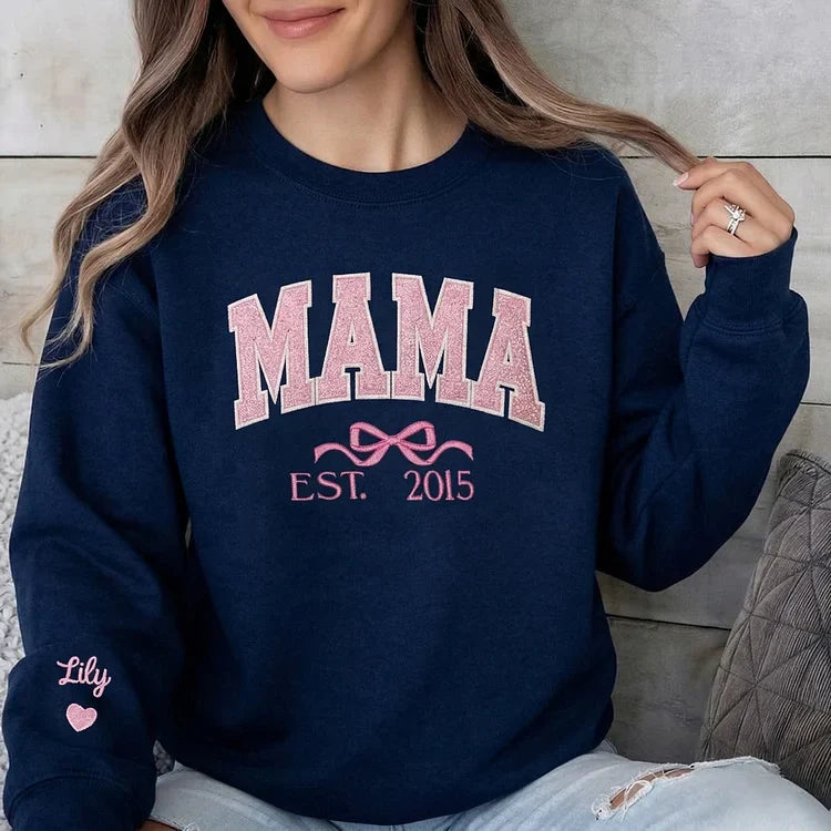 Mom glitter embroidered T-shirt&sweatshirt mother day/personalized year.