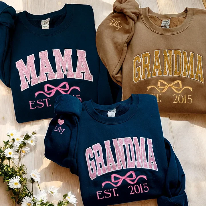 Mom glitter embroidered T-shirt&amp;sweatshirt mother day/personalized year.