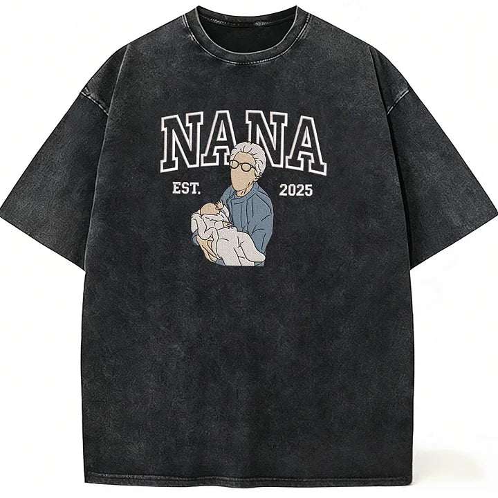Personalized Vintage Washed Mama Kids Portrait Mothers Day Gift  Soft Fit Memory Shirt  Family Keepsake Tee