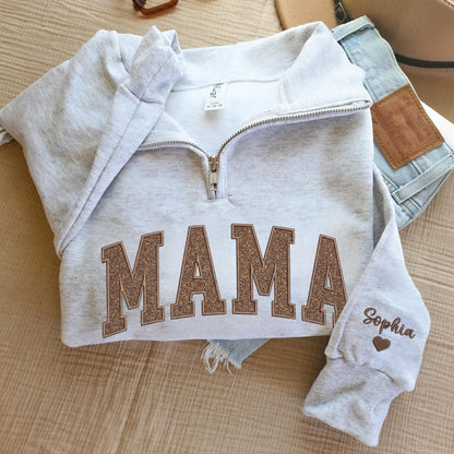 Custom Embroidered Applique Glitter Mama Quarter Zip Sweater - Gift for Mom