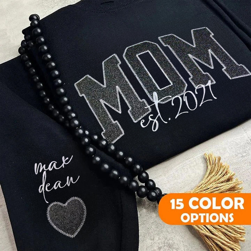Custom Black Glitter Mom Embroidered Sweatshirt | Mother&