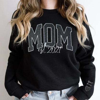 Custom Black Glitter Mom Embroidered Sweatshirt | Mother's Day Gift
