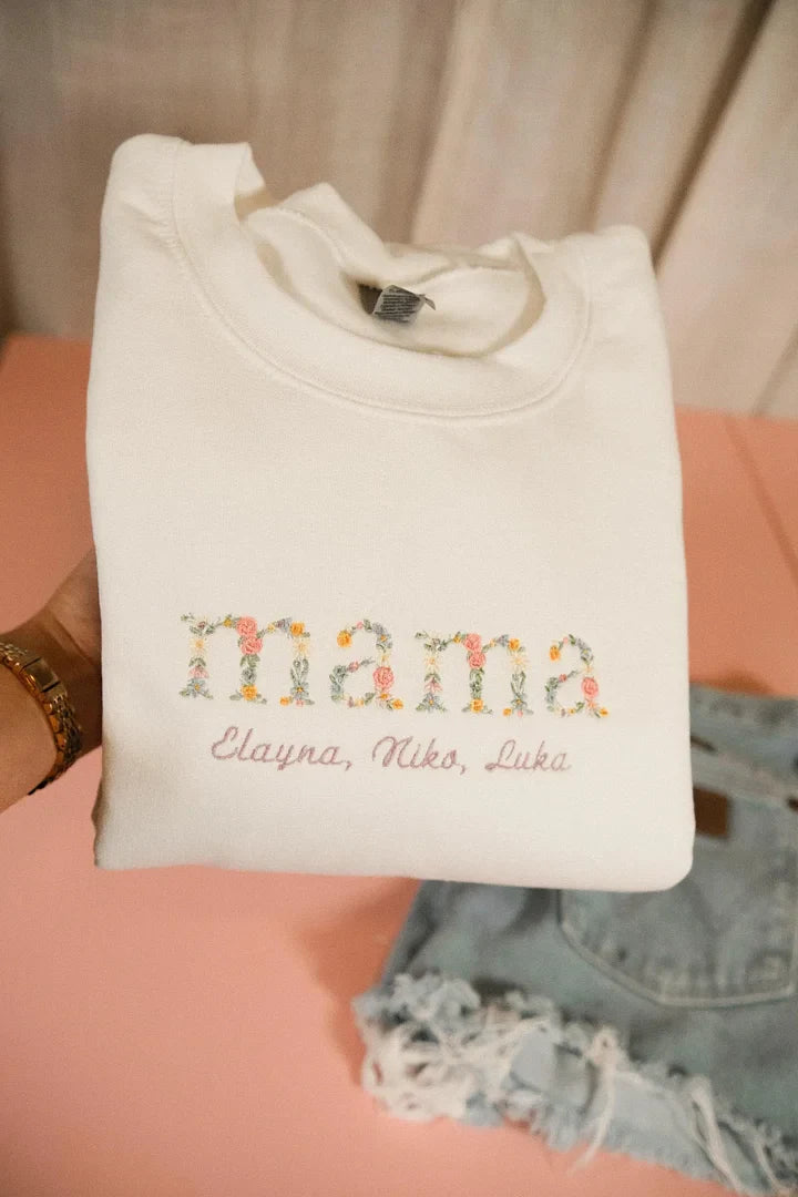 Personalized Embroidered Floral Mama Sweatshirt | Mother&