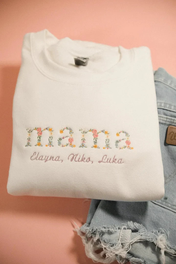 Personalized Embroidered Floral Mama Sweatshirt | Mother&
