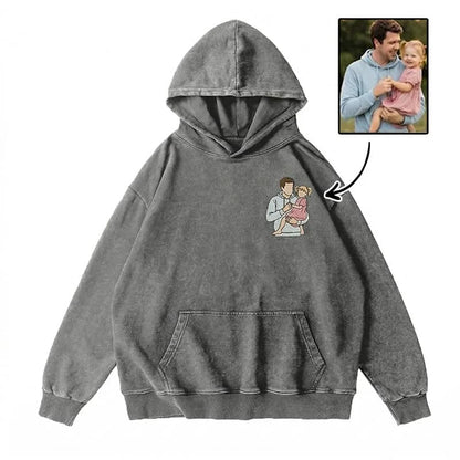 Custom Personalized Dad Portrait Embroidered Washed Sweatshirt, Hoodie &amp; T-Shirt
