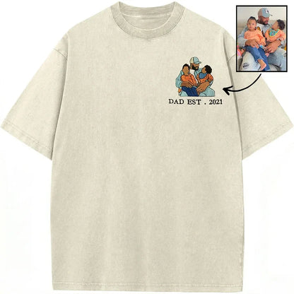 Custom Personalized Dad Portrait Embroidered Washed Sweatshirt, Hoodie &amp; T-Shirt