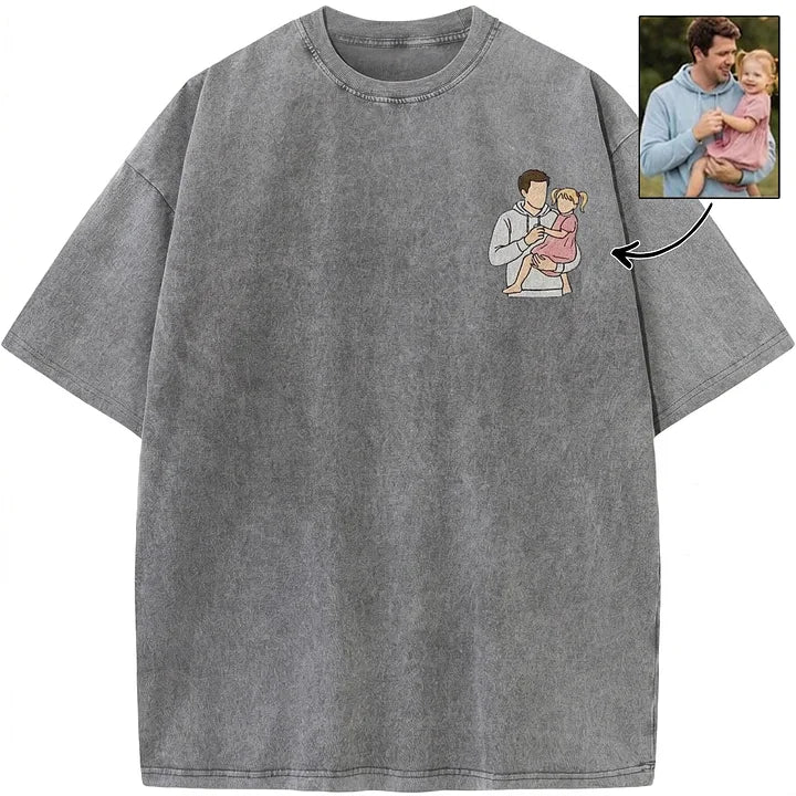 Custom Personalized Dad Portrait Embroidered Washed Sweatshirt, Hoodie &amp; T-Shirt
