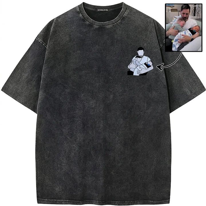Custom Personalized Dad Portrait Embroidered Washed Sweatshirt, Hoodie &amp; T-Shirt