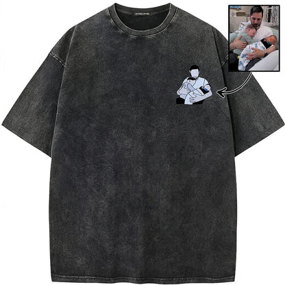 Custom Personalized Dad Portrait Embroidered Washed Sweatshirt, Hoodie &amp; T-Shirt