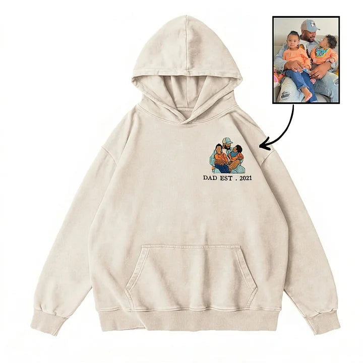 Custom Personalized Dad Portrait Embroidered Washed Sweatshirt, Hoodie &amp; T-Shirt