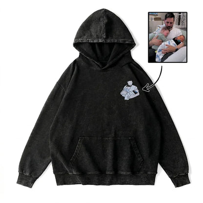 Custom Personalized Dad Portrait Embroidered Washed Sweatshirt, Hoodie &amp; T-Shirt