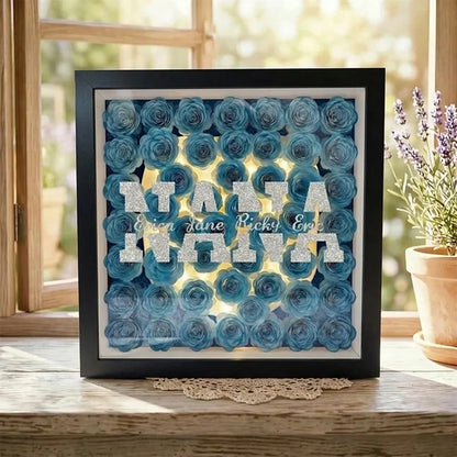 Custom Glitter MOM Nickname Flower Shadow Box With LED Light