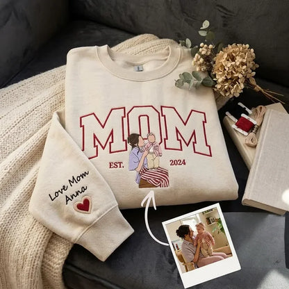 Custom Embroidered Sweatshirt with Mama and Kids Portrait | Mother&