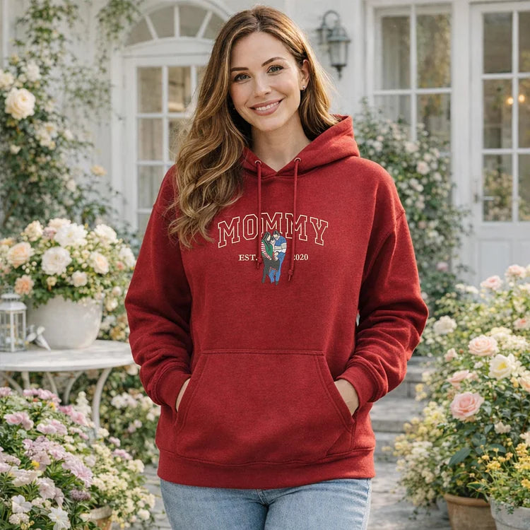 Custom Embroidered Sweatshirt with Mama and Kids Portrait | Mother&