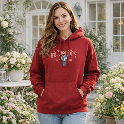Custom Embroidered Sweatshirt with Mama and Kids Portrait | Mother&